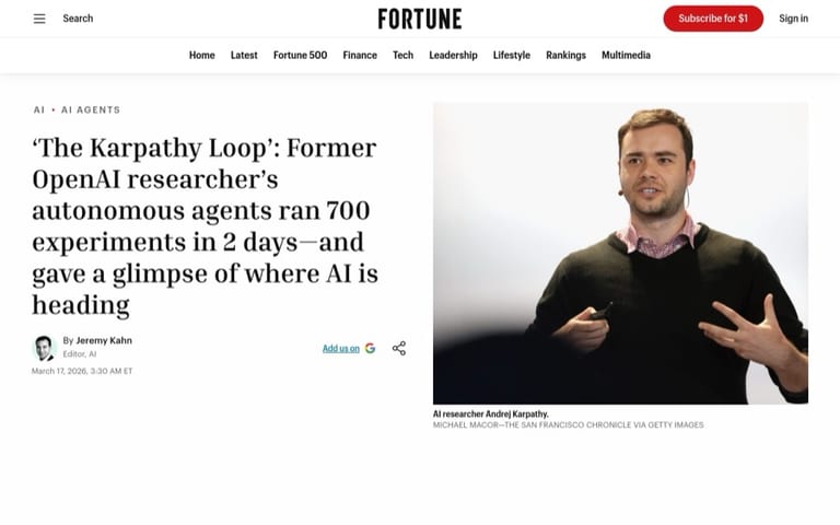 Публикация Fortune о проекте autoresearch Андрея Карпати