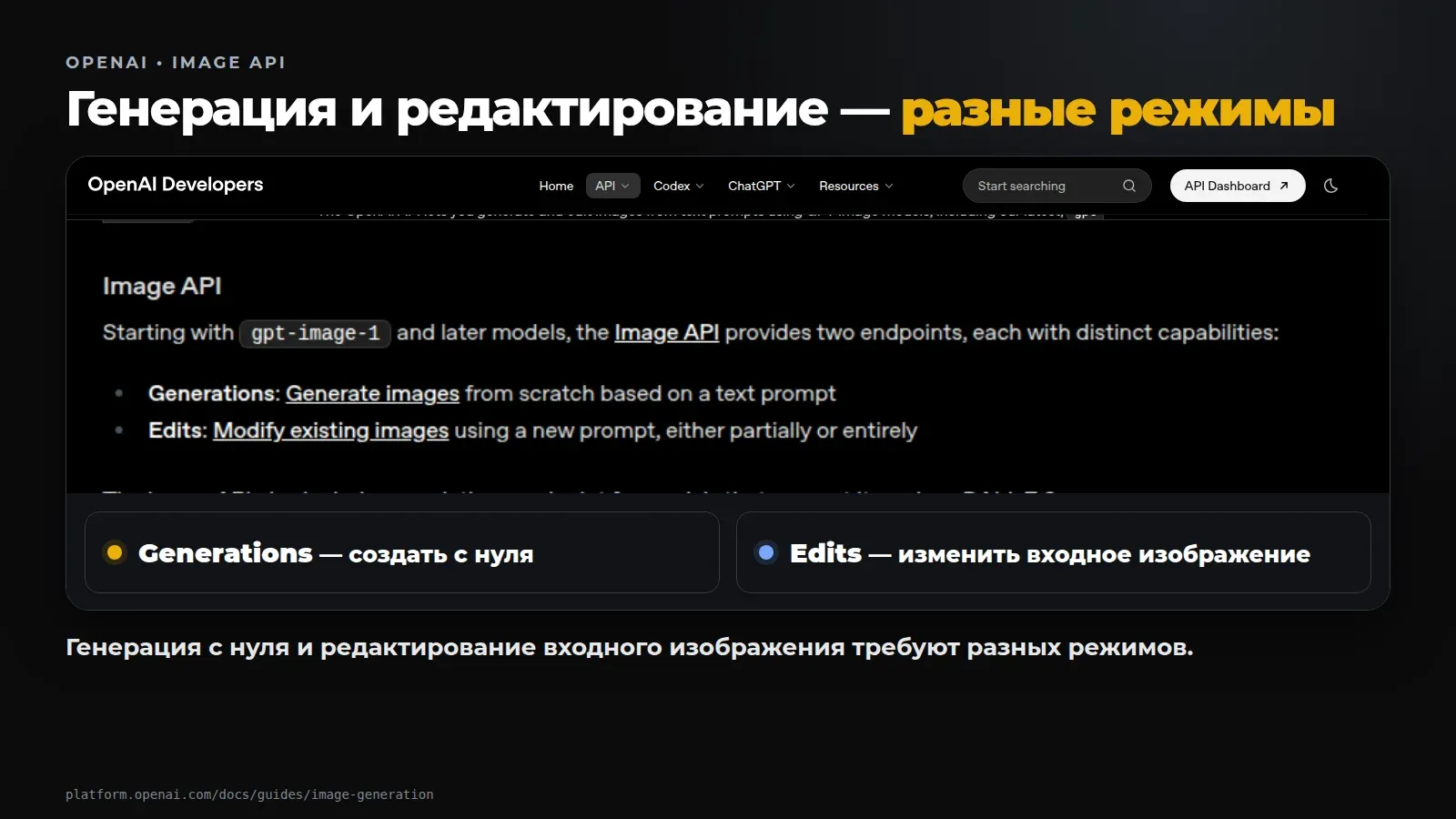 Генерация с нуля и редактирование входного изображения требуют разных режимов.