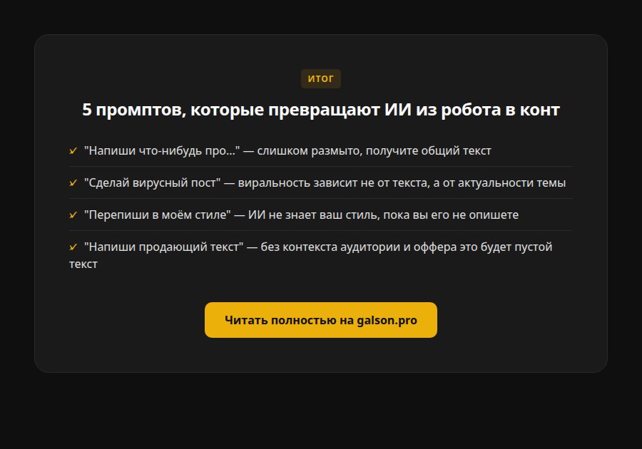 5 промптов, которые превращают ИИ из робота в контент-машину — итог
