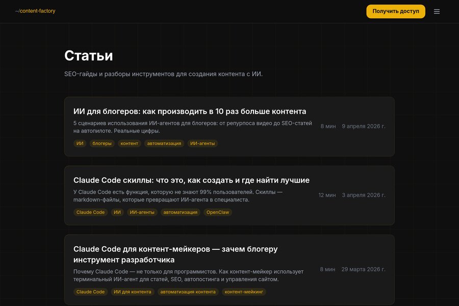 Страница статей galson.pro — результат работы SEO-агента