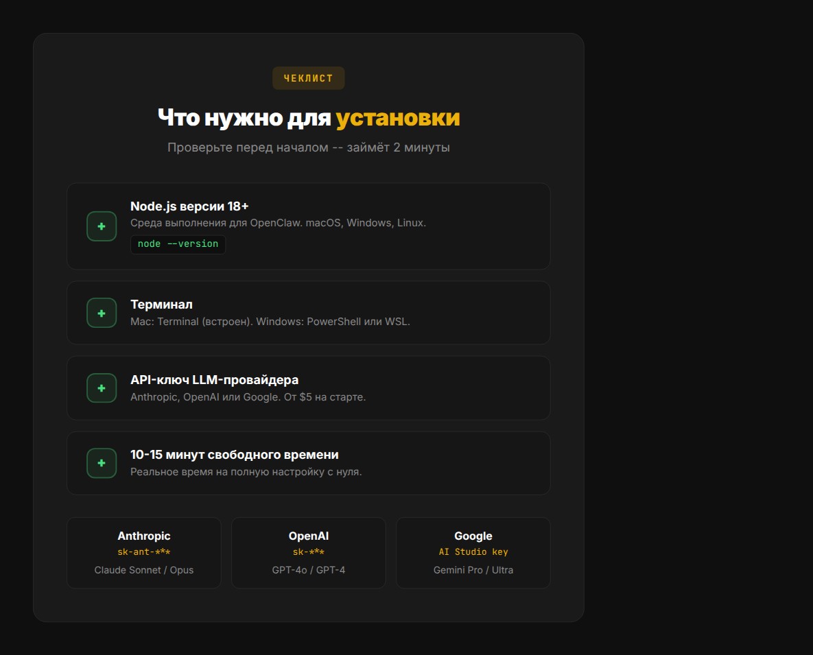 Что нужно для установки OpenClaw: чеклист требований