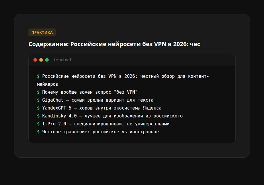 Российские нейросети без VPN в 2026: честный обзор для контент-мейкеров — содержание