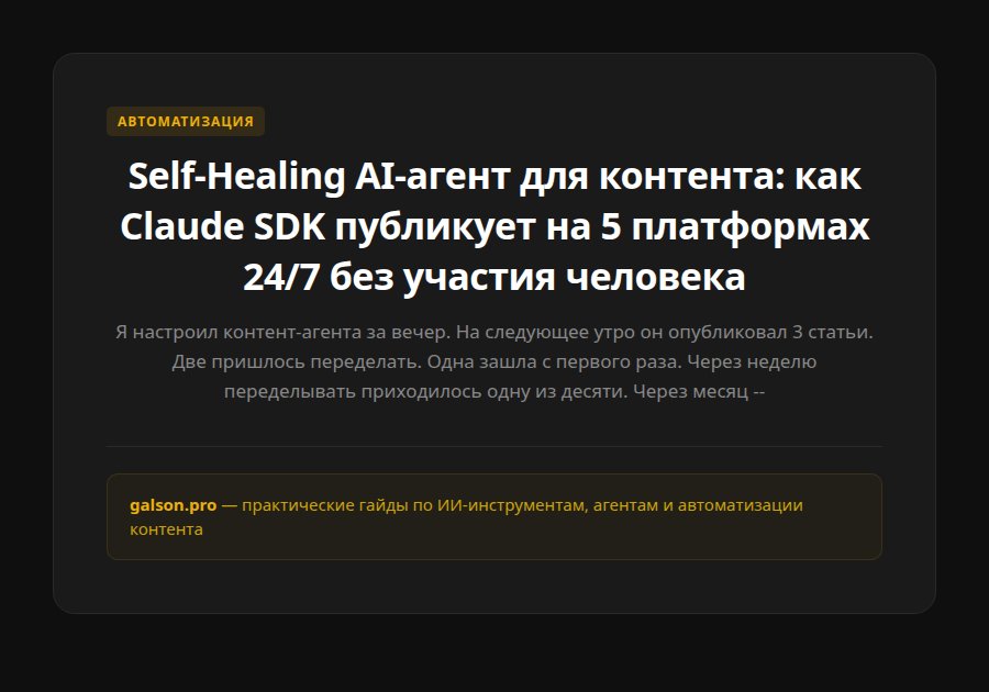 Self-Healing AI-агент для контента: как Claude SDK публикует на 5 платформах 24/7 без участия человека — введение