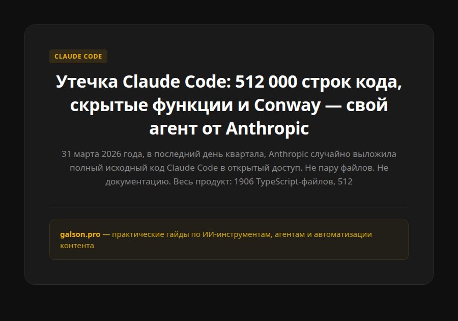 Утечка Claude Code: 512 000 строк кода, скрытые функции и Conway — свой агент от Anthropic — введение