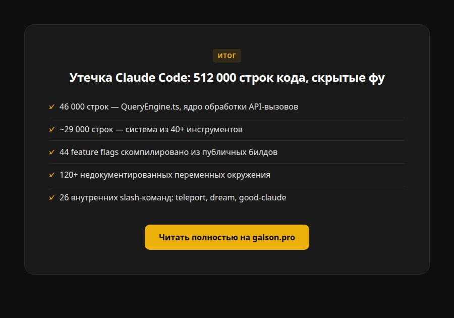 Утечка Claude Code: 512 000 строк кода, скрытые функции и Conway — свой агент от Anthropic — итог
